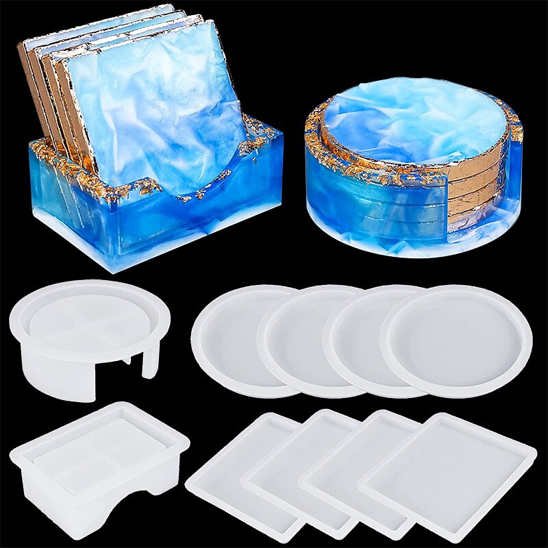 Crystal Drop Adhesive Diy Epoxy Resin Square Coaster Box Circular Coaster Box Storage Box Silicone Mirror Mold