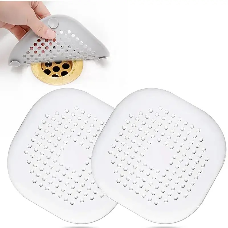 2pc Drain Hair Catcher With Suction Cup Durable Silicone Square Drain Cover For Shower Anti Sink Clogging Floor Cover Shower Drain Hair Outlet Filter For Bathroom Tub And Kitchen