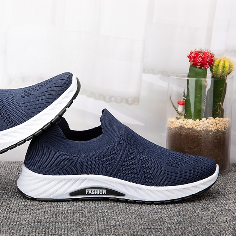 Men's Navy Blue Slip-On Athletic Sneakers - Lightweight Flyknit Mesh Casual Walking Shoes with Breathable Design for Everyday Comfort and Style2