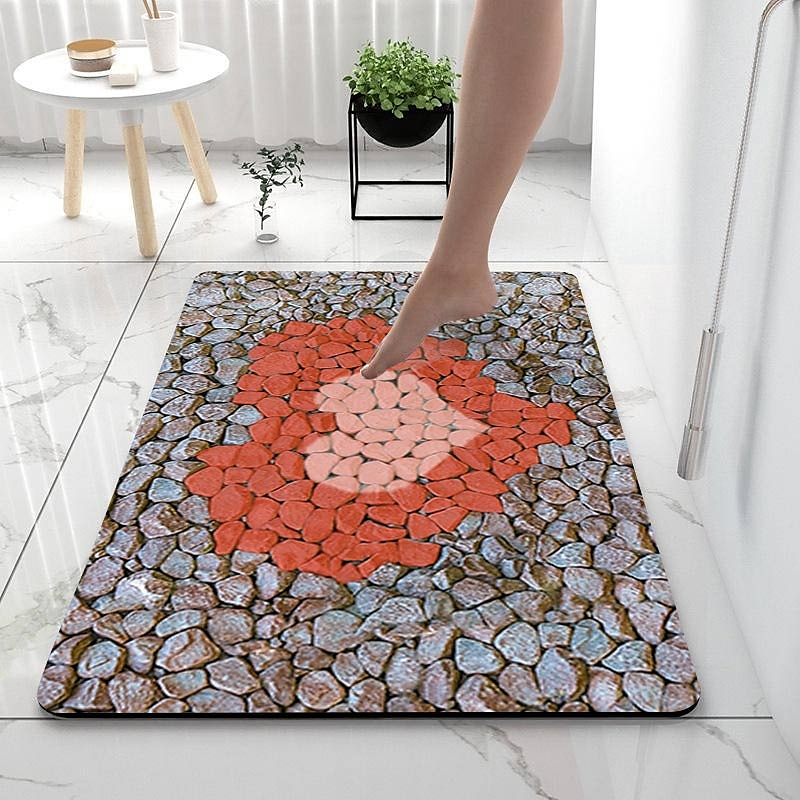 Smooth Stone Diatomaceous Earth Bath Mat Non-slip  Super Absorbent Bathroom Rug Door Mat New Design3
