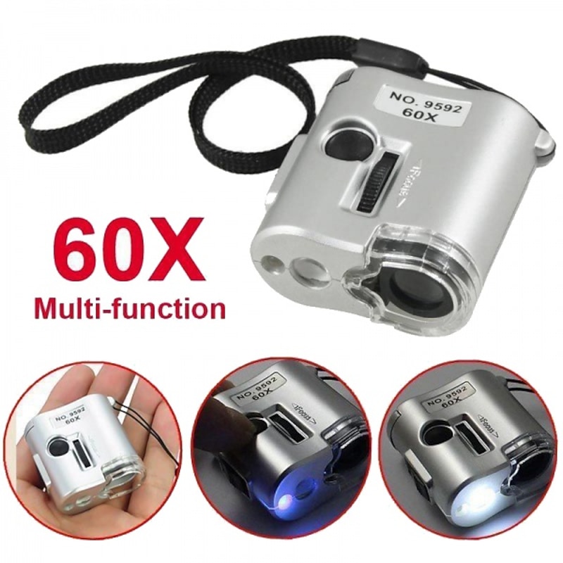 Mini Pocket 60X Microscope Magnifier Glass Jeweler Loupe with LED UV Light2