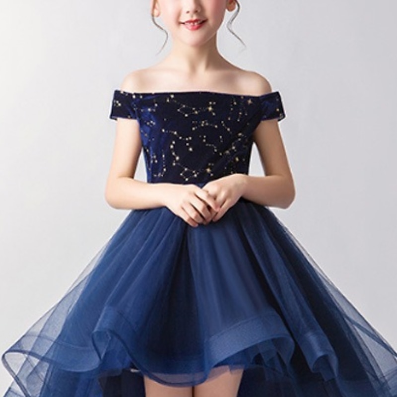 Kids Girls' Party Dress Solid Color Sleeveless Performance Wedding Mesh Princess Sweet Mesh Mid-Calf Sheath Dress Tulle Dress Flower Girl's Dress Summer Spring Fall 2-12 Years Blue3