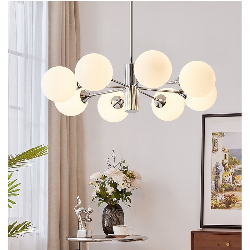 Modern Sputnik Chandelier Globe Design, 3/5/8-Light Semi Flush Mount Ceiling Lights Fixture Chrome for Bedroom, Dining Room, Living Room, Kitchen, E27 Base, Bulbs Not Included2