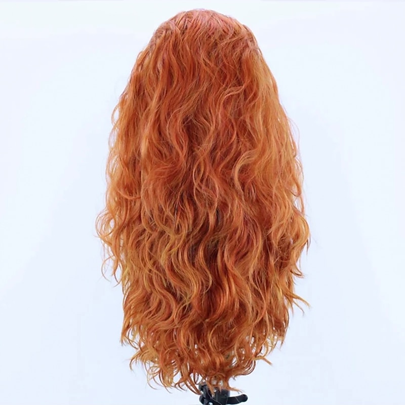 Long Glueless Synthetic Lace Front Wig Orange Long Wavy Side Part Lace Wigs Synthetic Hair Wig for Women Wig3