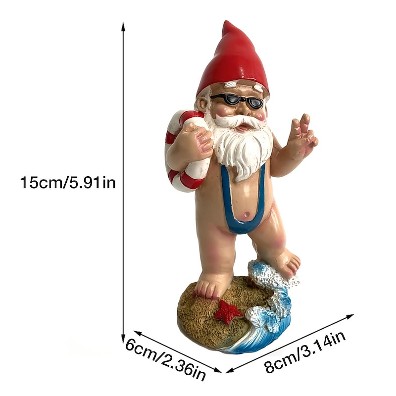 Miniature Resin Statue, Bikini Gnome Elf Statue, Garden Gnome Swimming Gnome Statue, Fairy Garden Landscape, Outdoor Garden Yard Lawn Bonsai Decoration2