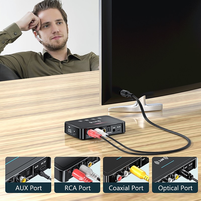 Bluetooth 5.0 Receiver Transmitter FM Stereo AUX 3.5mm Jack RCA Optical NFC Audio Wireless Bluetooth Adapter Remote Control TV3