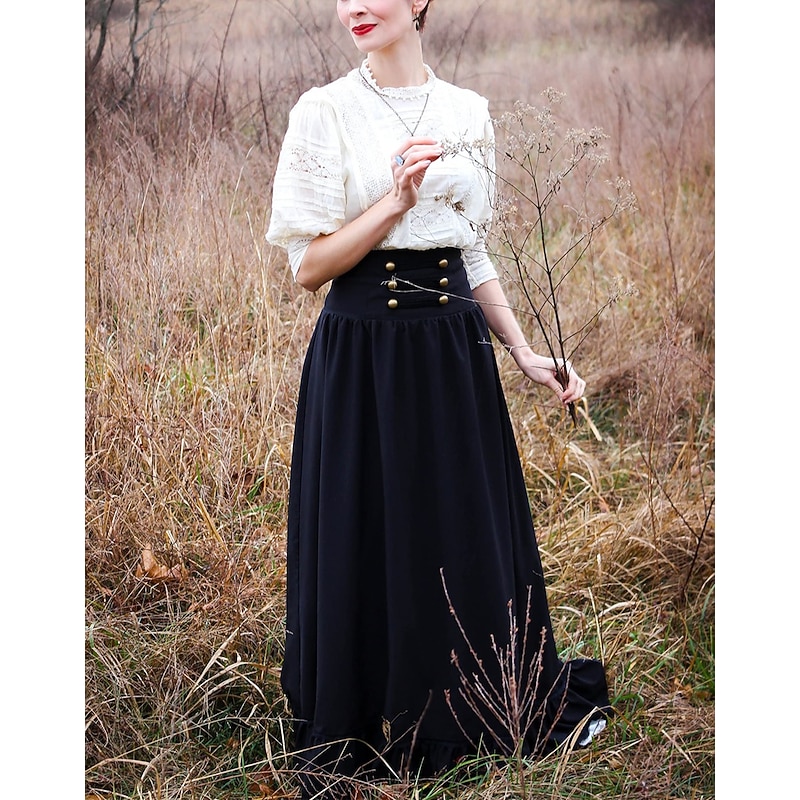 Retro Vintage Punk & Gothic Medieval Renaissance Steampunk Maxi Skirt Women's Costume Vintage Cosplay Casual Daily Ankle Length A-Line Skirt4