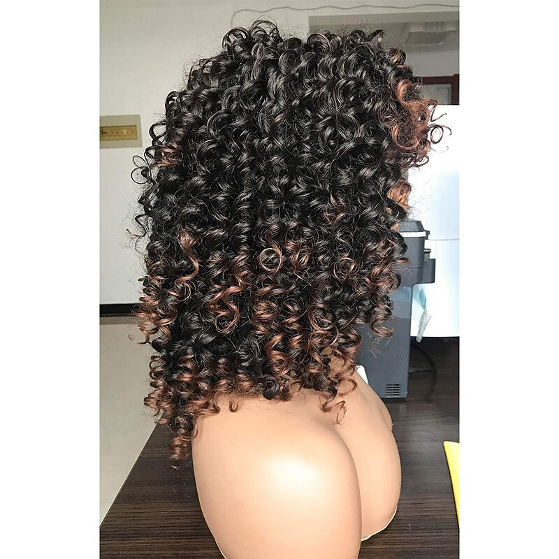 Afro Curly Wigs Black with Warm Brown Highlights Wigs with Bangs for Black Women Natural Looking for Daily Wear4