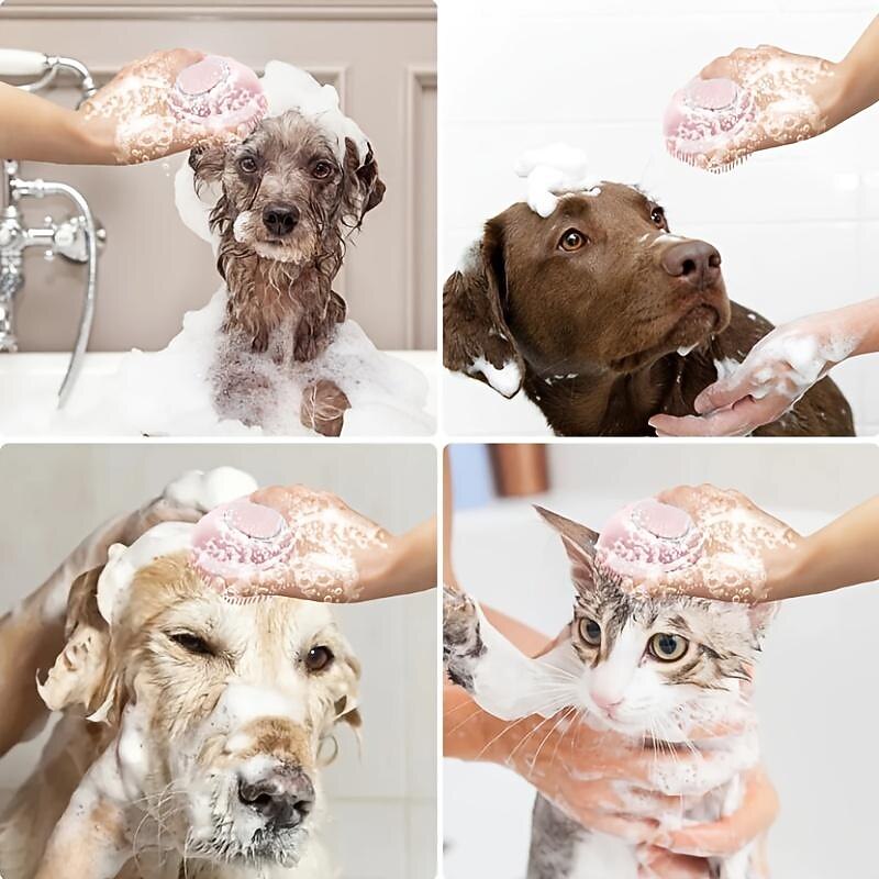 Dog Bath Brush, Softness Silicone Pet Brush For Dog &amp; Cat, Dog Hair Massage Bath Brush With Shower Gel Dispenser3