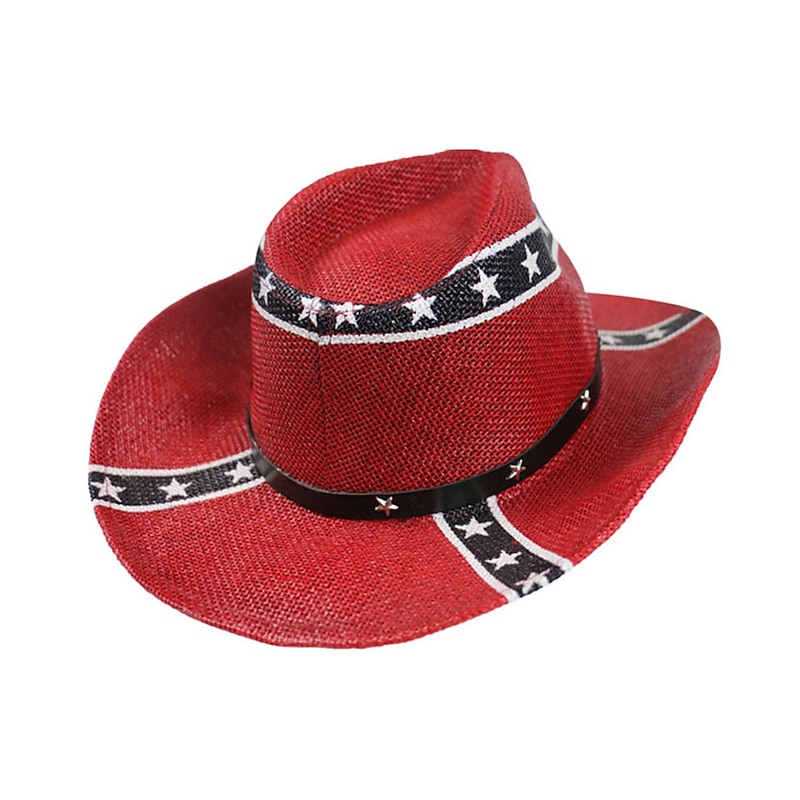 Men's Kentucky Derby Hat Cowboy Hat Black Yellow Polyester Print Stylish Travel Western Cowboy Outdoor Vacation Flag Breathable2