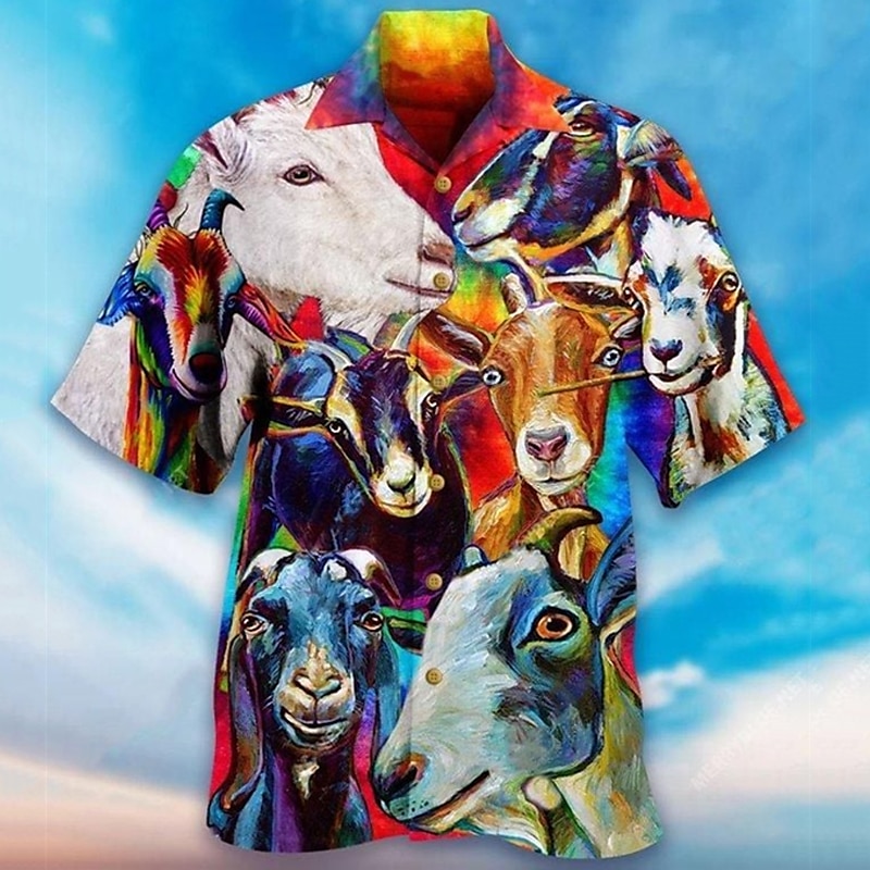 Men's Animal Tropical Antelope Shirt Summer Hawaiian Shirt Aloha Shirt Short Sleeve Shirt Cuban Collar Sports Fashion Streetwear Outdoor Casual Hawaiian Rainbow S M L