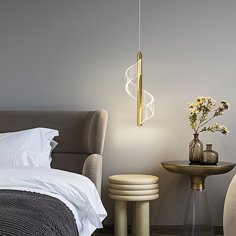 LED Pendant Light Spiral Bedroom Bedside Droplight 30cm, Modern Minimalist Dining Bar Adjustable Long Line Hardware Pendant Light Ceiling Lighting Fixture3