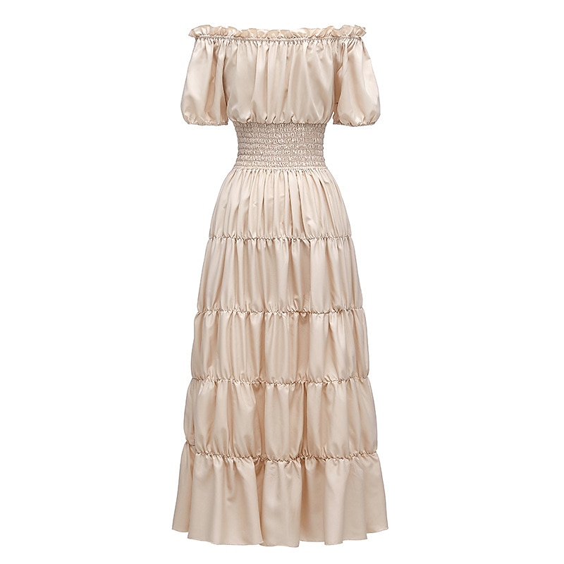 Medieval Renaissance Cocktail Dress Peasant Looks Chemise Irish Puff Balloon Sleeve Pirate Viking Outlander Off Shoulder Flounced Fancy Dress Women's Celtic Pirate Fantasy Masquerade Vacation Party3