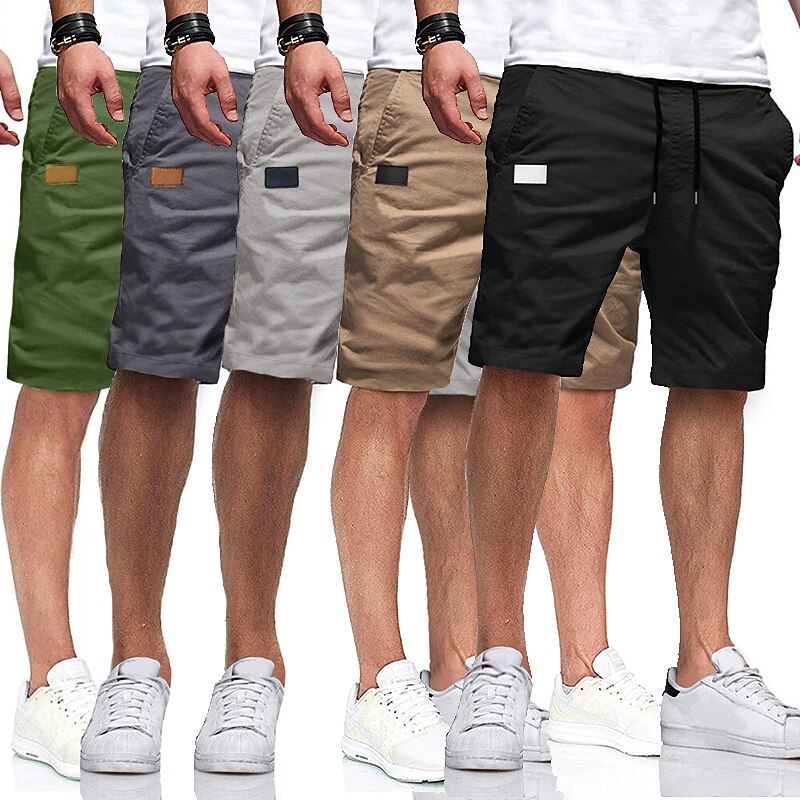 Men's Cargo Shorts Shorts Casual Shorts Hiking Shorts Drawstring Pocket Elastic Waist Solid Color Knee Length Sports Outdoor Running Streetwear Stylish ArmyGreen Black
