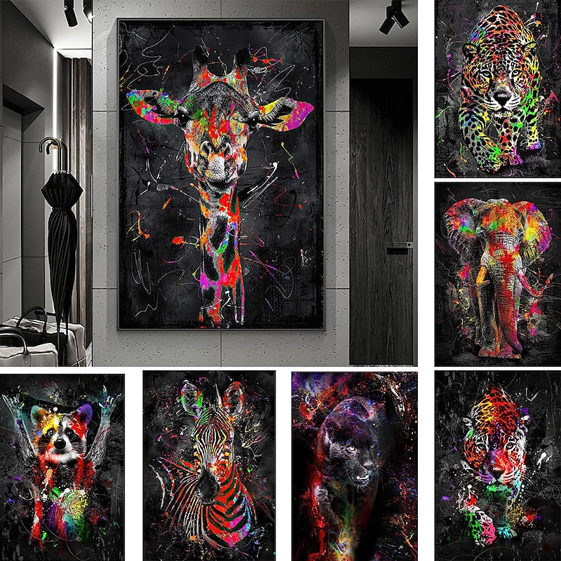 Giraffe Graffiti Wall Art Canvas Paintings on the Wall Art Posters and Prints Animals Modern Pictures For Kids Room Decor