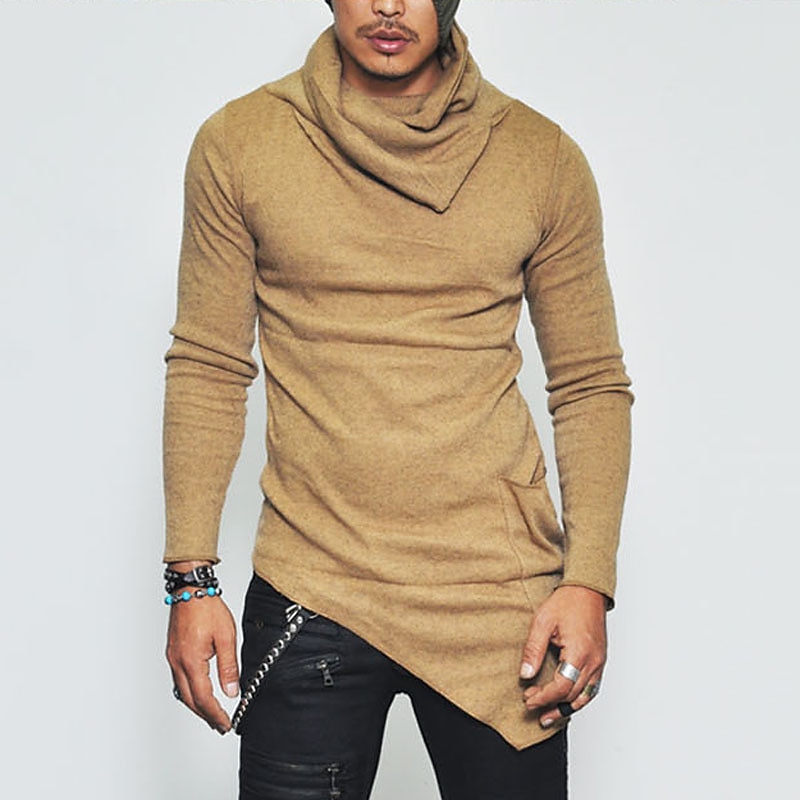 Men's T Shirt Tee Top Long Sleeve Shirt Long Sleeve Pile Neck Summer Plain Fashion Designer Basic Vacation Street Going out Black Khaki Grey Top Tee for Men3