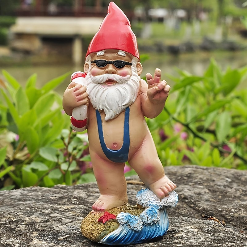Miniature Resin Statue, Bikini Gnome Elf Statue, Garden Gnome Swimming Gnome Statue, Fairy Garden Landscape, Outdoor Garden Yard Lawn Bonsai Decoration