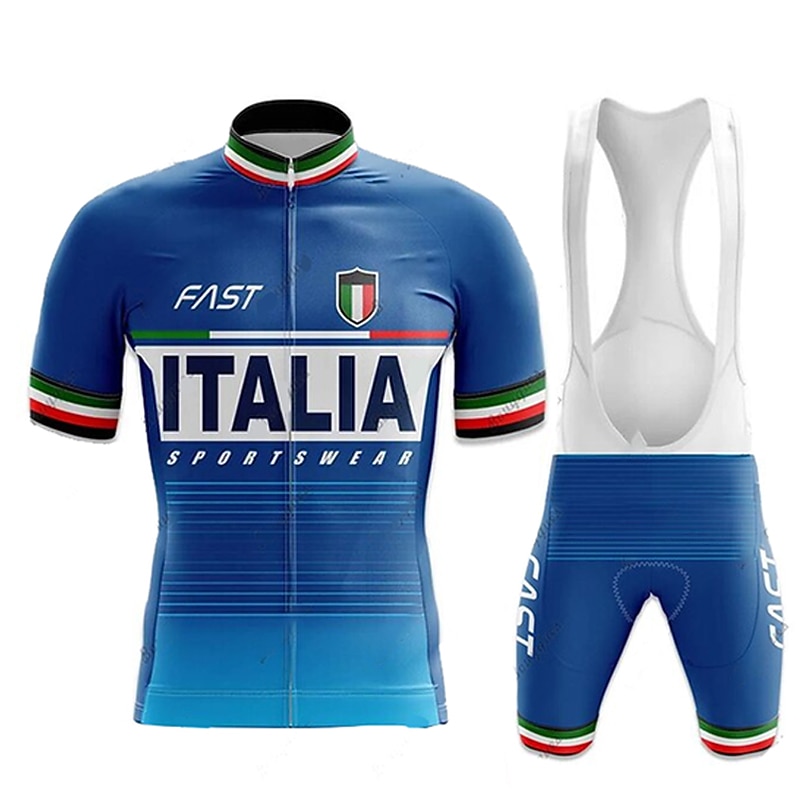 Men's Cycling Jersey with Bib Shorts Short Sleeve Mountain Bike MTB Road Bike Cycling Black White Blue Graphic Bike Clothing Suit 3D Pad Breathable Quick Dry Back Pocket Polyester Spandex Sports