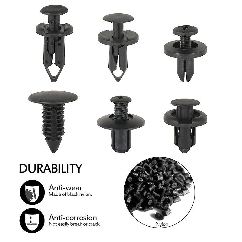 190Pcs Universal Plastic Fender Trim Panel Clips Set Bumper Fasteners Push Pin Rivets Auto Body Retainer Kit Car Replacement4
