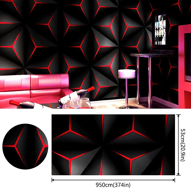 Cool Wallpapers 3D Wallpaper Wall Mural Modern Style PVC Green Red Wallpaper Adhesive Required Wall Mural,Cabinet Furniture Countertop Paper Roll Wallpaper,20.8"*374" /53*950cm 1 Roll(Need Glue)2