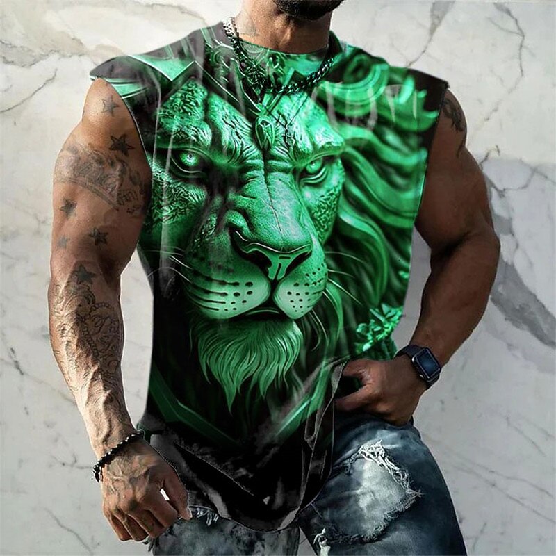 Men's Graphic Animal Vest Top Sleeveless T Shirt for Men Sleeveless T shirt 3D Print Crew Neck Shirt Fashion Designer Muscle Daily Sports Gym Blue Purple Brown Spring & Summer Clothing Apparel S M L3