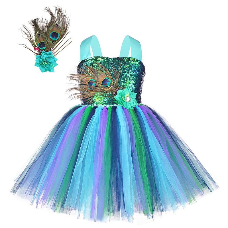 Animals Peacock Dress Flower Girl Dress Tulle Dresses Cosplay Movie Cosplay for Girls' Kid's Children's Day Masquerade2