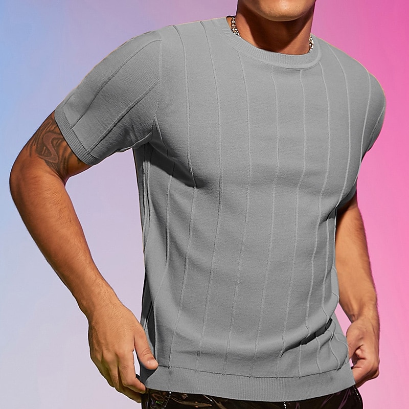 Men's T Shirt Knit Tee Short Sleeves Crewneck Summer Plain Fashion Basic Casual Knitted Vacation Going out Casual Daily Navy Blue khaki Army Green Top Tee for Men