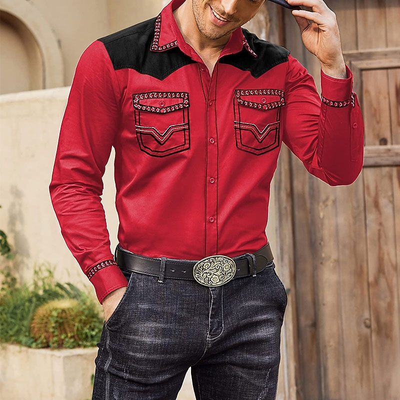 Men's Graphic Prints Cowboy Shirt Western Shirt Cowboy Shirt Long Sleeve Fashion Streetwear Designer Outdoor Daily Fall & Winter Turndown Print Black Red Blue Khaki3