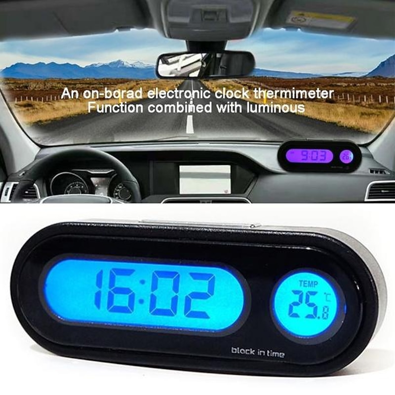 Car Digital Clock Electronic Thermometer Clock LCD Display Luminous Temperature Clock Mini car clock Electronic Clock car watch Auto Dashboard Clocks Luminous
