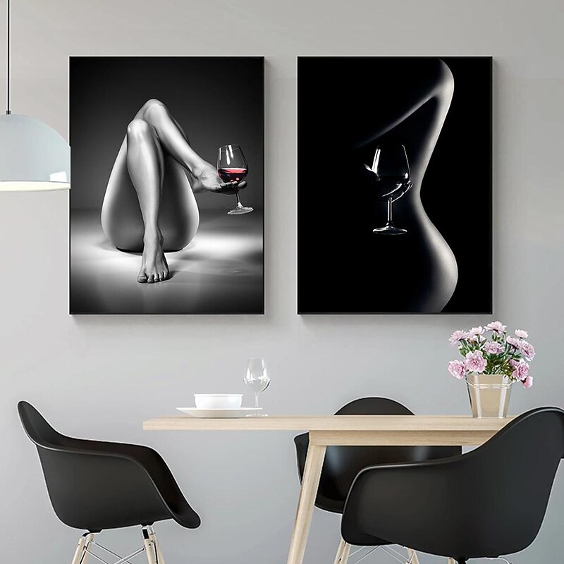 People Wall Art Canvas Sexy Nude Women Prints Painting Artwork Picture Cigarett Red Wine Figure Home Decoration Décor Rolled Canvas No Frame Unframed4