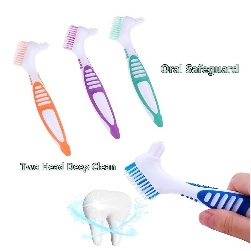Denture Toothbrush For Adults, Denture Cleaning Brush, Hard Denture Brush Oral Care Double-Sided Toothbrush, Specially Designed To Thorough Cleaning Dentures &amp; Bridges3