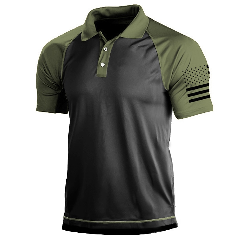 Men's Outdoor American Flag Tactical Sport Golf Neck T-Shirt Golf Shirt Tee shirt Short Sleeve Shirt Top Outdoor Breathable Quick Dry Lightweight Summer Black Green Grey Hunting Fishing Combat