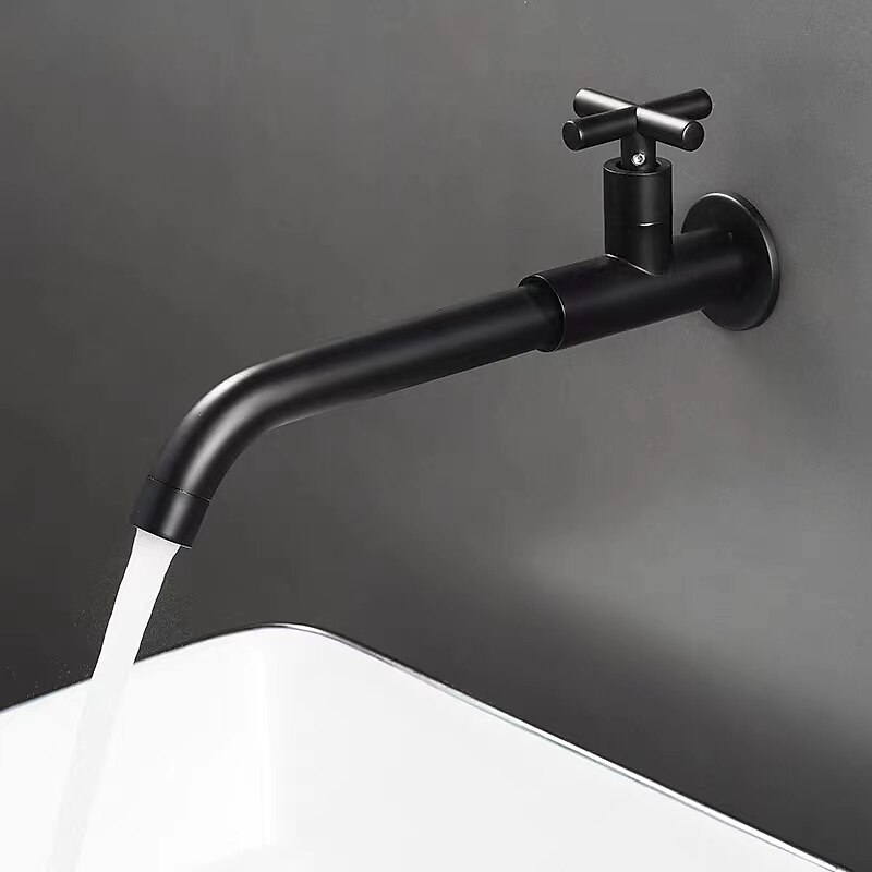 Wall Mounted Bathroom Sink Faucet Cold Water Only, Basin Taps Vintage Brass Single Handles One 3 Hole Washroom Wash Baxin Tap2