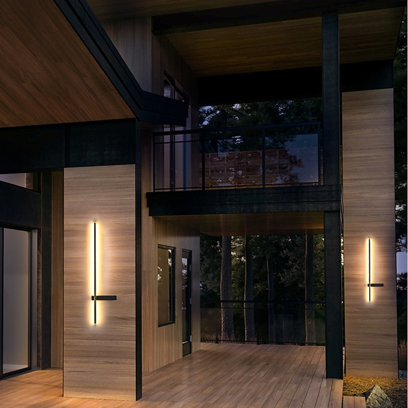 Outdoor LED Wall Light Waterproof IP65 35" Wall Mount Lighting Fixture Rectangular Black Elegant Frosted White Acrylic Anti Rust Warm White 85-265V3