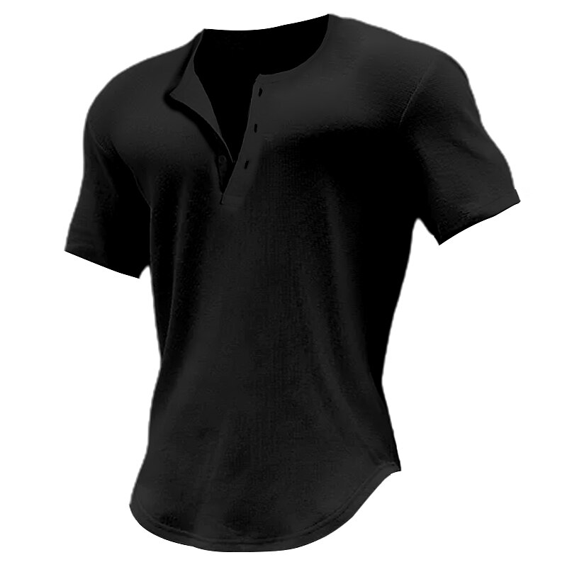 Men's Button T Shirt Henley Shirt Tee Top Short Sleeves Henley Summer Plain Fashion Designer Basic Vacation Street Going out Black White Blue Top Tee for Men2