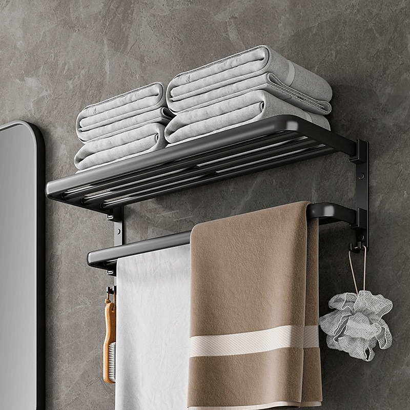 Black Bathroom Towel Rack Black Bathroom Storage Rack Toilet Bathroom Hardware Pendant Set Non Perforated Towel Rack3