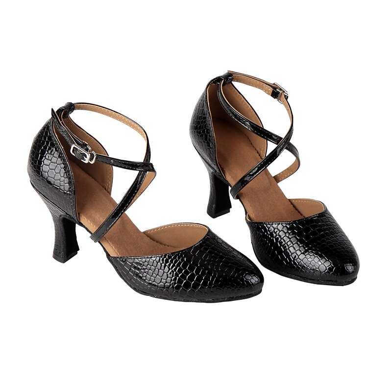 Women's Ballroom Dance Shoes Modern Shoes Character Shoes Performance Training Party Heel Tassel Thick Heel Cross Strap Bright Black Black 5