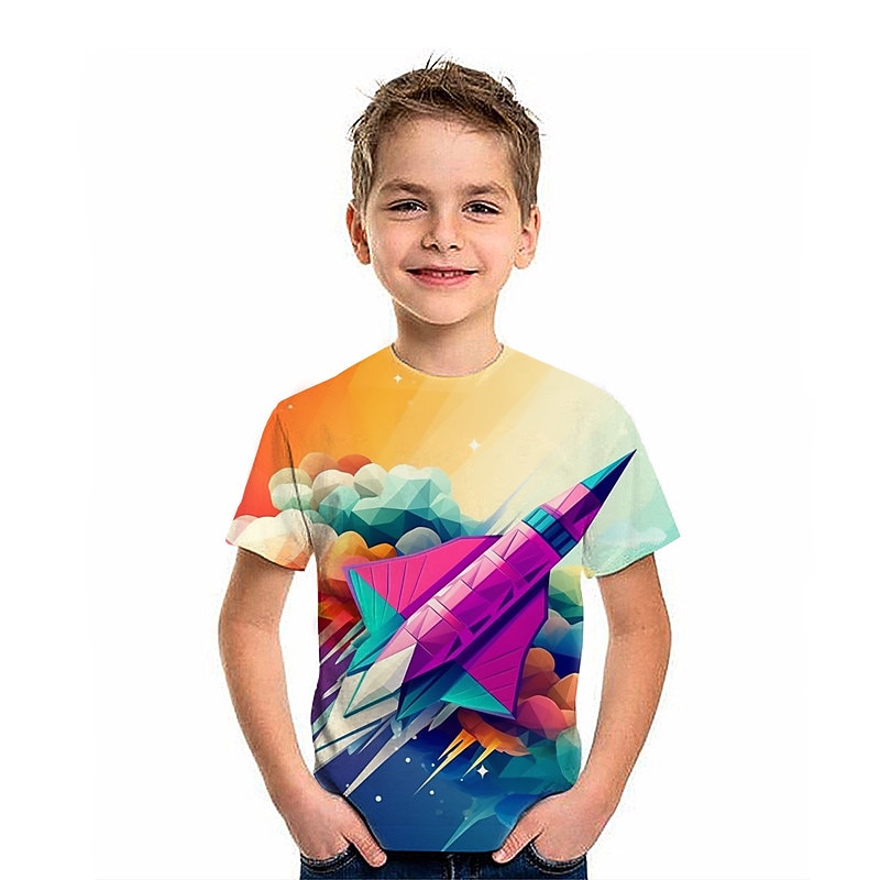 Boys 3D Astronaut T shirt Short Sleeve 3D Print Summer Spring Active Sports Fashion Kids 3-12 Years Outdoor Daily Indoor Regular Fit4