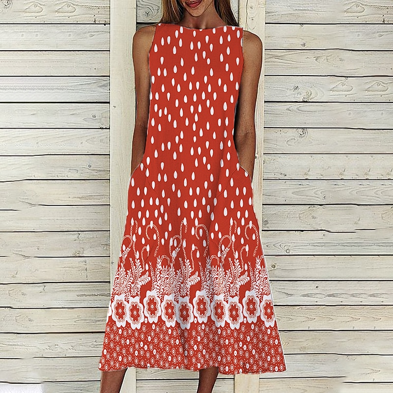 Women's Midi Dress Casual Dress Shift Dress Tank Dress Polka Dot Print Crew Neck Basic Daily Vacation Sleeveless Summer Spring3