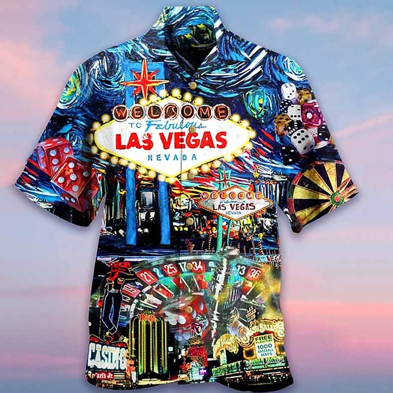 Men's Poker Darts Shirt Summer Hawaiian Shirt Aloha Shirt Short Sleeve Shirt Cuban Collar Sports Fashion Streetwear Outdoor Casual Hawaiian Blue S M L
