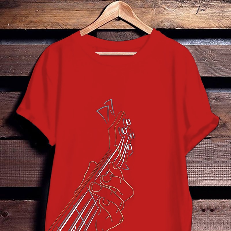 Men's Red Guitar Player T-Shirt - Short Sleeve Music Graphic Tee for Hobby Lovers4