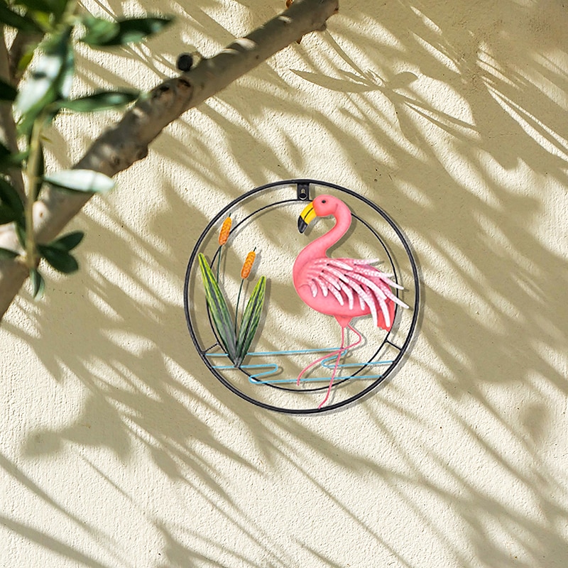 Metal Flamingo Wall Art Porch Front Door Wall Decor Room Outdoor Club Bars Front Door Metal Hanging Wall Art Dcor