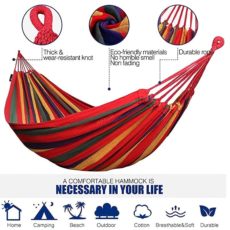 Outdoor Garden Camping Hammock With Tree Straps For Hanging, Durable Hammock Holds Up To 450lbs, Portable Hammock With Travel Bag Perfect For Outdoor/Indoor Patio Backyard Camping2