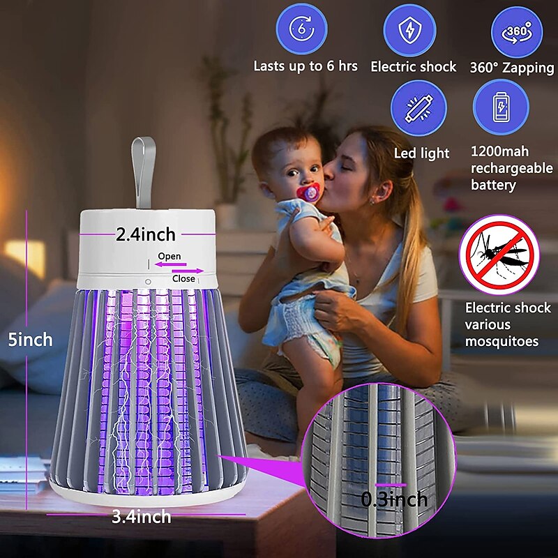 Bug Zapper Rechargeable Mosquito and Fly Killer Indoor Light with Hanging Loop Electric Killing Lamp Portable USB LED Trap for Home Bedroom Outdoor Camping4