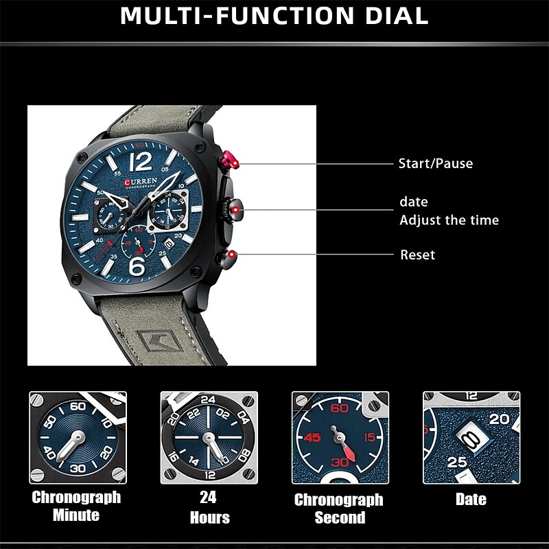 CURREN Man Digital Watch Calendar Sport Men Chronograph Electric Watch Military Top Brand Luxury Genuine Leather Male Clock2