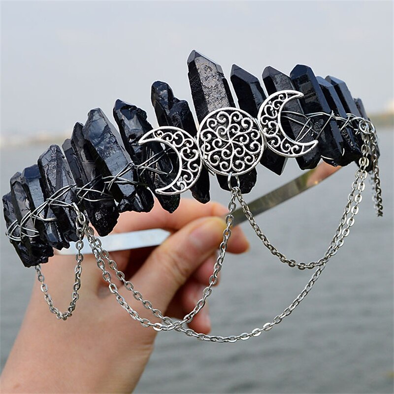 Natural Crystal Electroplated Black Electroplated Colorful White Wicca Witch Accessories Chain Crown Hair Band for Walpurgis Night2