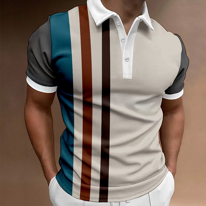 Men's Button Up Polos Polo Shirt Casual Holiday Lapel Short Sleeve Fashion Basic Color Block Button Summer Regular Fit Red Blue Green Grey Gray Button Up Polos2