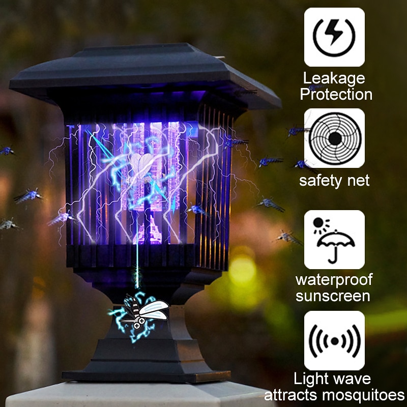 2PCS Solar Mosquito Lamp Outdoor Electric Mosquito Lamp Garden Garden Mosquito Lamp Rainproof Light Control Electric Shock Mosquito and Fly Catcher2