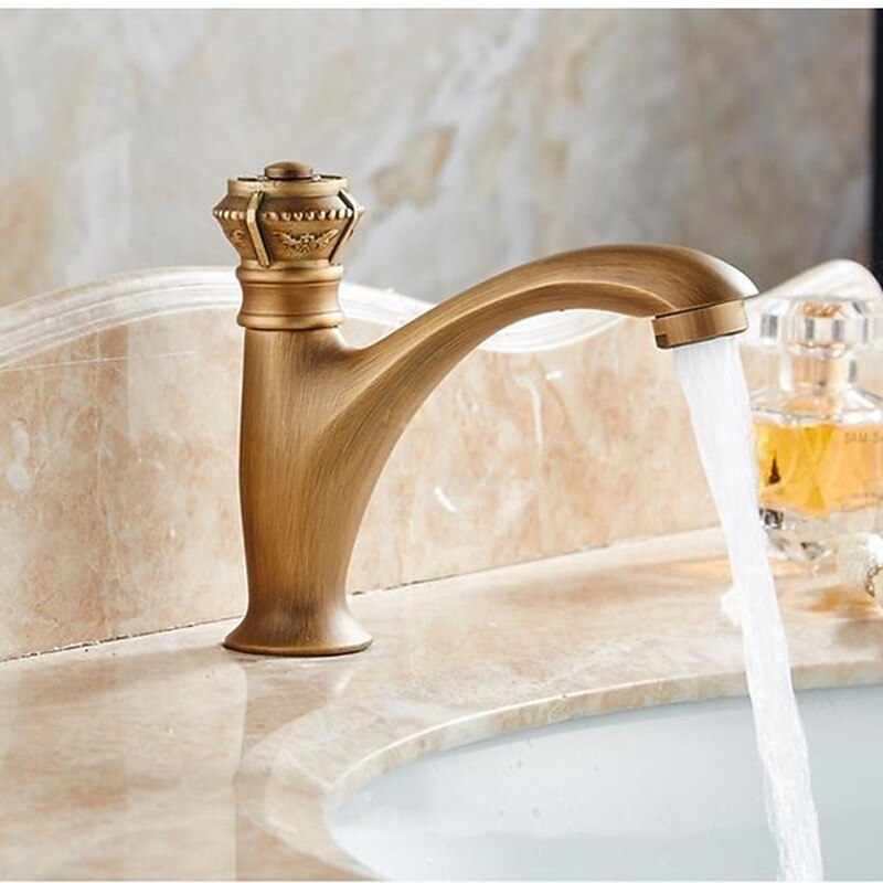 Vintage Bathroom Sink Faucet Cold Water Only, Monobloc Washroom Basin Taps Single Handle One Hole Deck Mounted Retro Antique Style2