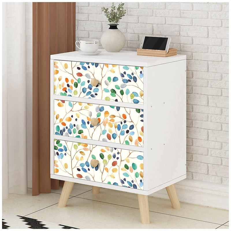 Cool Wallpapers Wallpaper Aesthetic Wall Mural Floral Peel and Stick Wallpaper Colorful Forest Beige/Orange/Blue Removable Contactpaper for Nursery Decorations 17.7in x 118in2